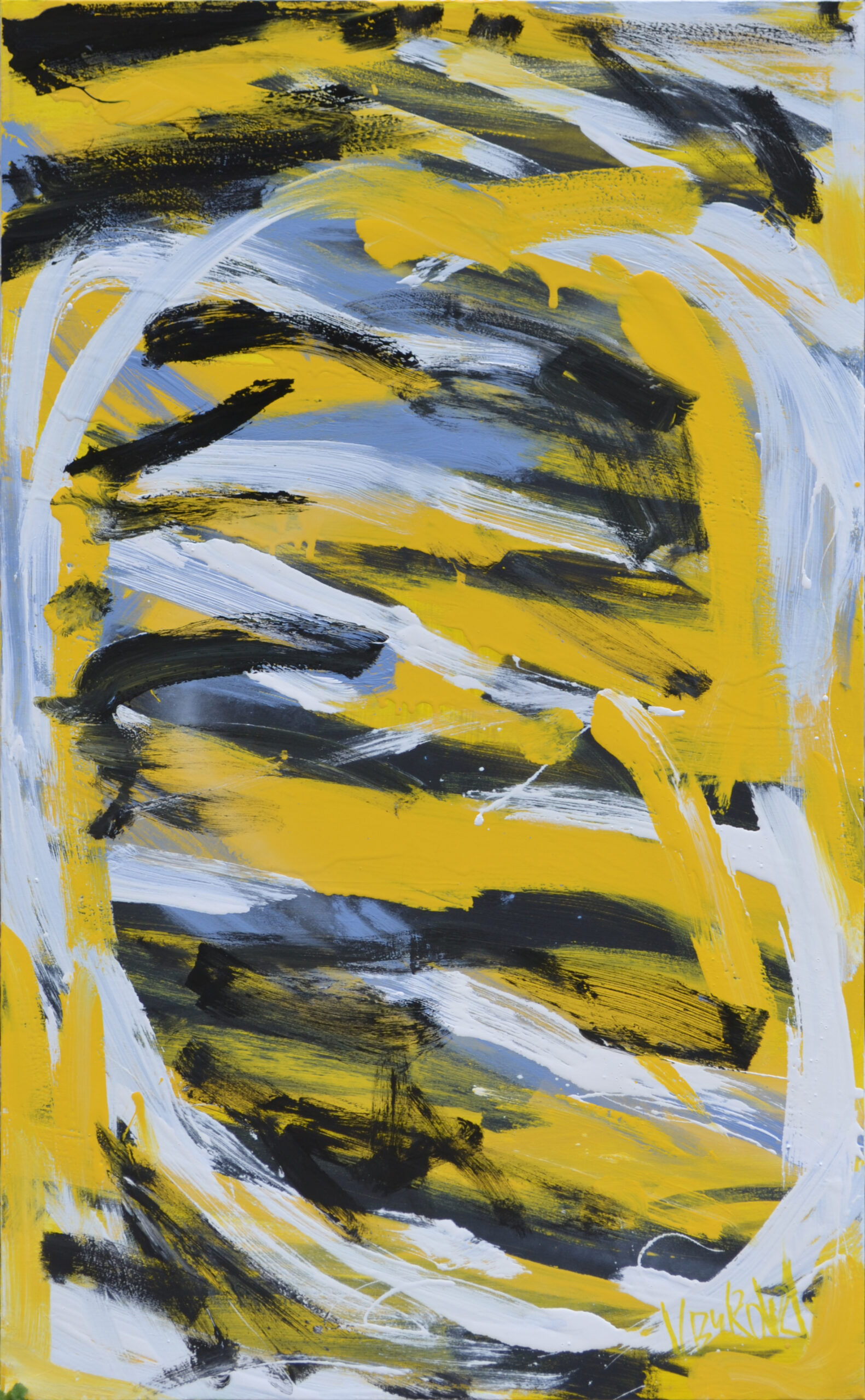 повернення. із серії "дослідна деконструкція гармонії" полотно, акрил, емаль, 83,5х144 см.